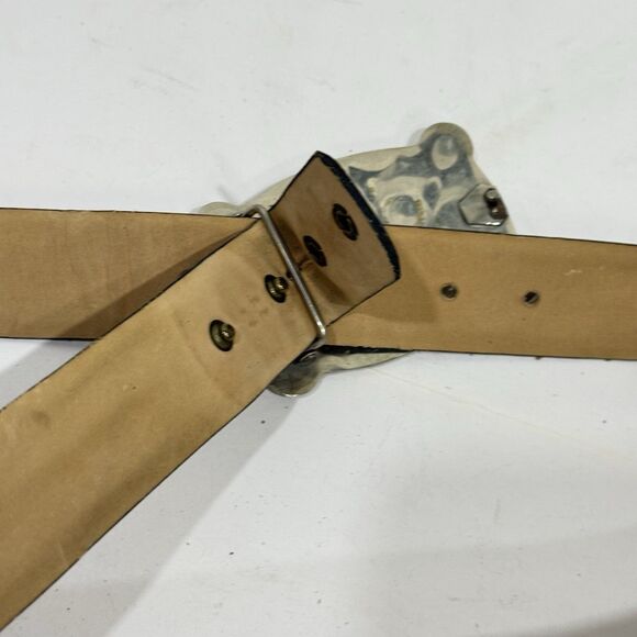 Vintage Firenze Leather Belt 36 Removable Nickel Silver Cow Buckle Argentina - Picture 7 of 16